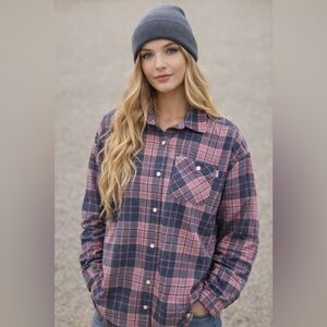 Burton Pink and Gray Plaid Pocketed Jacket shirt NWOT